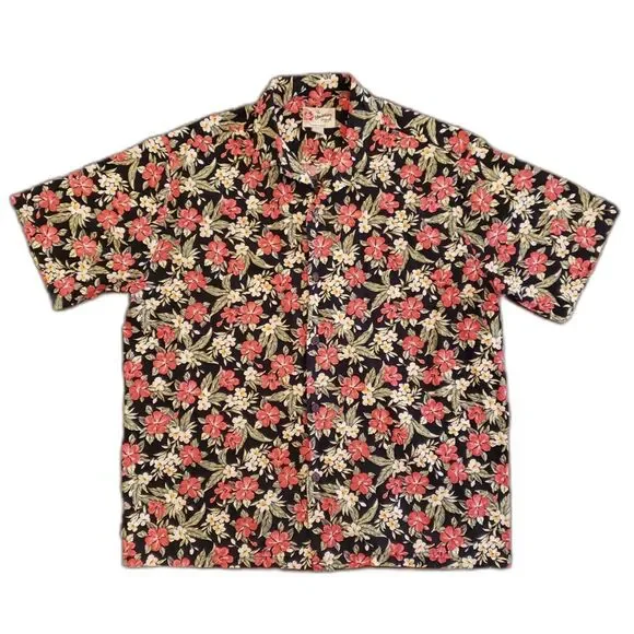 Hilo Hatties Men Hawaiian Shirt Black Pink Hibiscus Print Size XL - Picture 2 of 8